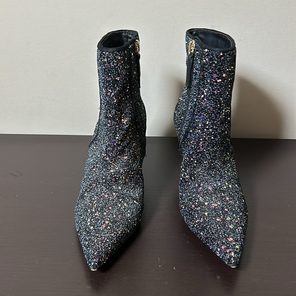 Schutz Glitter Ankle Boots Black Sequin Sparkle Leather Anthropologie Sz 6 - Picture 6 of 14